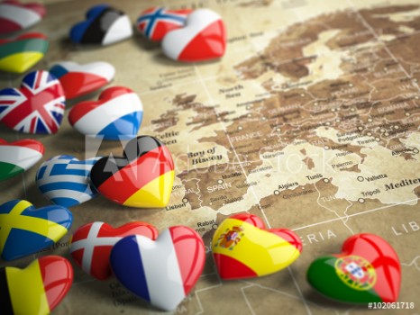 Picture of Map of Europe and hearts with flags of european countries Trave